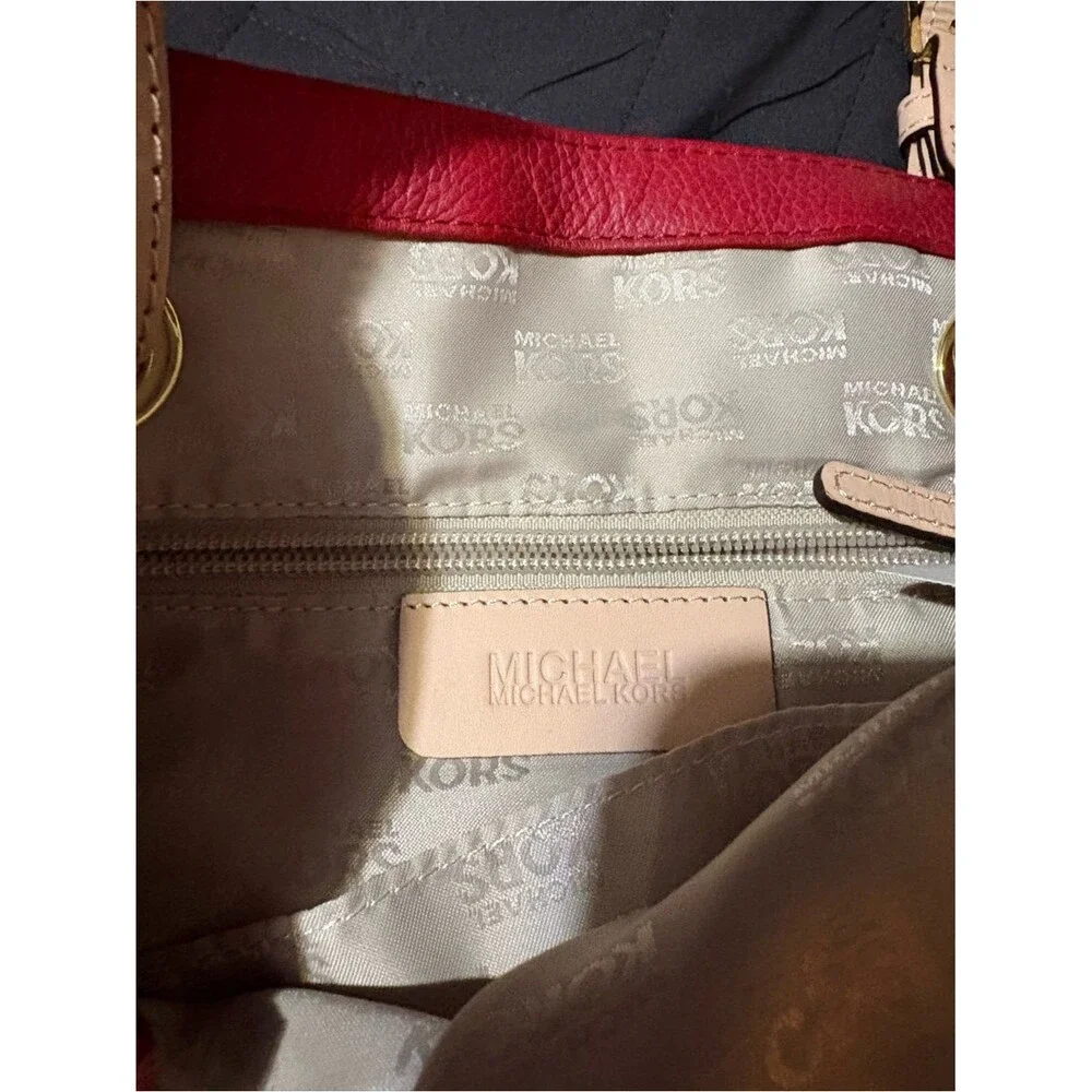 Michael Kors Red Leather Shoulder NEVER USED Flaws 👀@All Pics